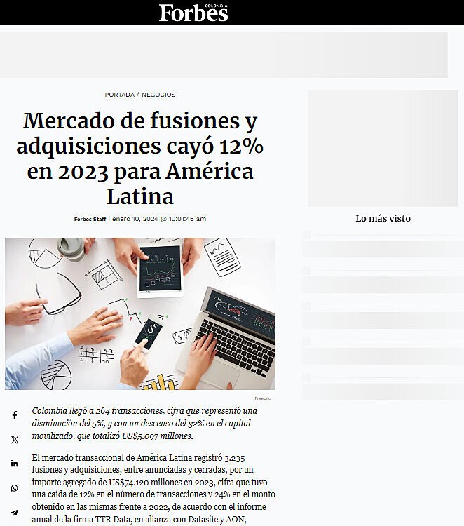 Mercado de fusiones y adquisiciones cay 12% en 2023 para Amrica Latina
